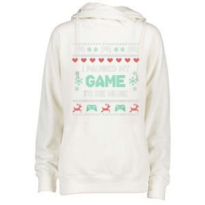 Paused My Game Ugly Christmas Xmas Sweater Gamer Funny Gift Womens Funnel Neck Pullover Hood