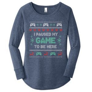 Paused My Game Ugly Christmas Xmas Sweater Gamer Funny Gift Women's Perfect Tri Tunic Long Sleeve Shirt