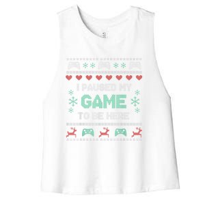 Paused My Game Ugly Christmas Xmas Sweater Gamer Funny Gift Women's Racerback Cropped Tank