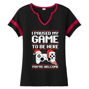 Paused My Game To Be Here Gift Ugly Christmas Video Gamer Gift Ladies Halftime Notch Neck Tee