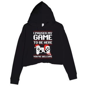 Paused My Game To Be Here Gift Ugly Christmas Video Gamer Gift Crop Fleece Hoodie