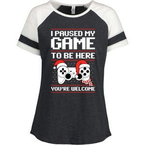 Paused My Game To Be Here Gift Ugly Christmas Video Gamer Gift Enza Ladies Jersey Colorblock Tee