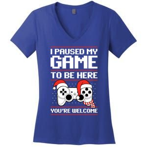 Paused My Game To Be Here Gift Ugly Christmas Video Gamer Gift Women's V-Neck T-Shirt