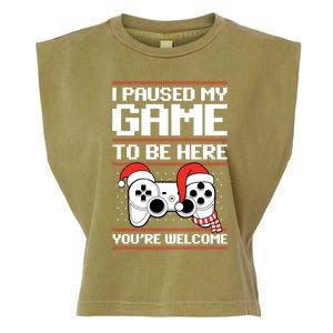 Paused My Game To Be Here Gift Ugly Christmas Video Gamer Gift Garment-Dyed Women's Muscle Tee