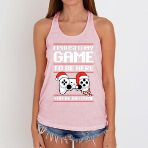 Paused My Game To Be Here Gift Ugly Christmas Video Gamer Gift Women's Knotted Racerback Tank