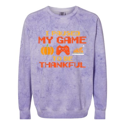 Paused My Game Thankful Funny Video Gamer Thanksgiving Colorblast Crewneck Sweatshirt