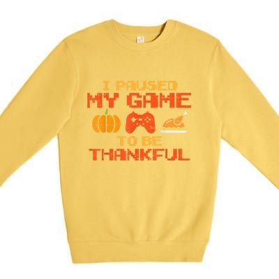 Paused My Game Thankful Funny Video Gamer Thanksgiving Premium Crewneck Sweatshirt