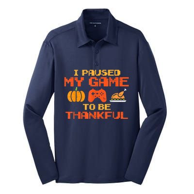 Paused My Game Thankful Funny Video Gamer Thanksgiving Silk Touch Performance Long Sleeve Polo