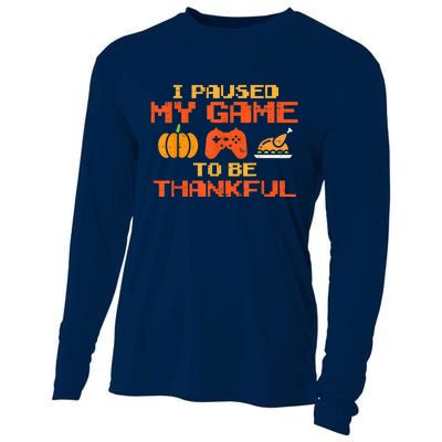 Paused My Game Thankful Funny Video Gamer Thanksgiving Cooling Performance Long Sleeve Crew