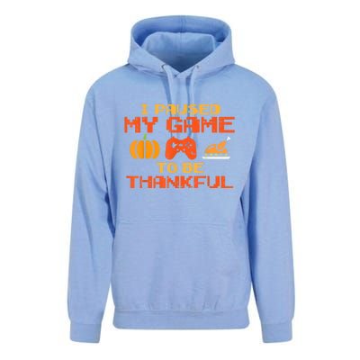 Paused My Game Thankful Funny Video Gamer Thanksgiving Unisex Surf Hoodie