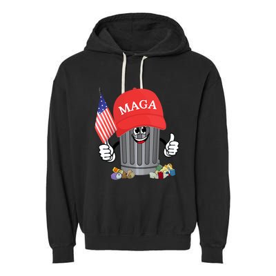 Proud Maga Garbage Trump Supporter Trash Can Cartoon Funny Garment-Dyed Fleece Hoodie