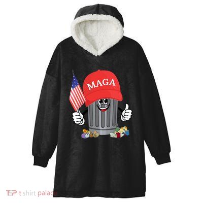 Proud Maga Garbage Trump Supporter Trash Can Cartoon Funny Hooded Wearable Blanket