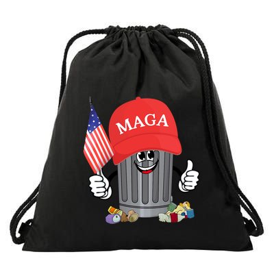Proud Maga Garbage Trump Supporter Trash Can Cartoon Funny Drawstring Bag