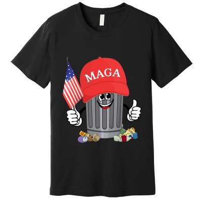 Proud Maga Garbage Trump Supporter Trash Can Cartoon Funny Premium T-Shirt