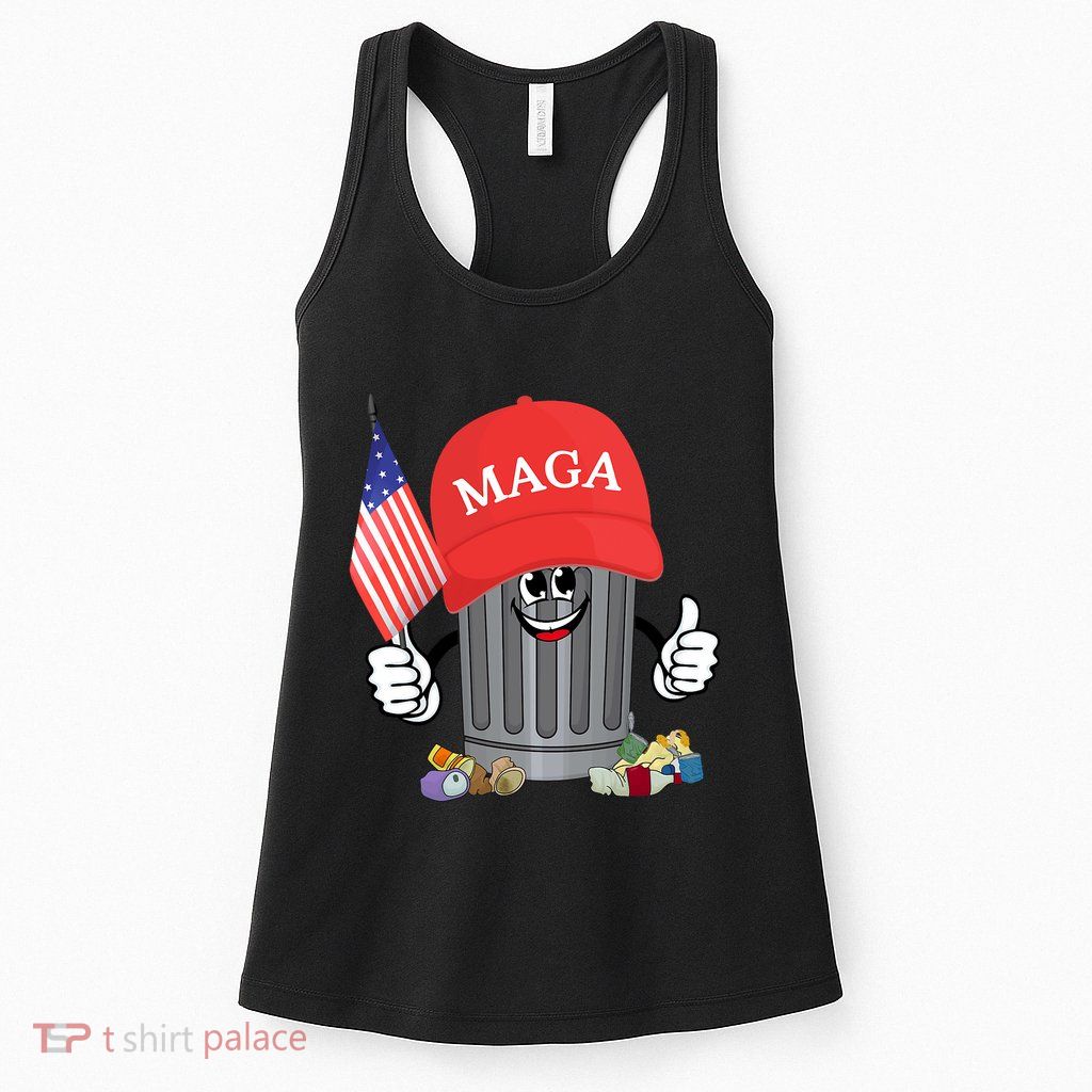 Proud Maga Garbage Trump Supporter Trash Can Cartoon Funny Womens Tank Top