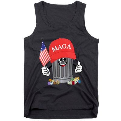 Proud Maga Garbage Trump Supporter Trash Can Cartoon Funny Tank Top