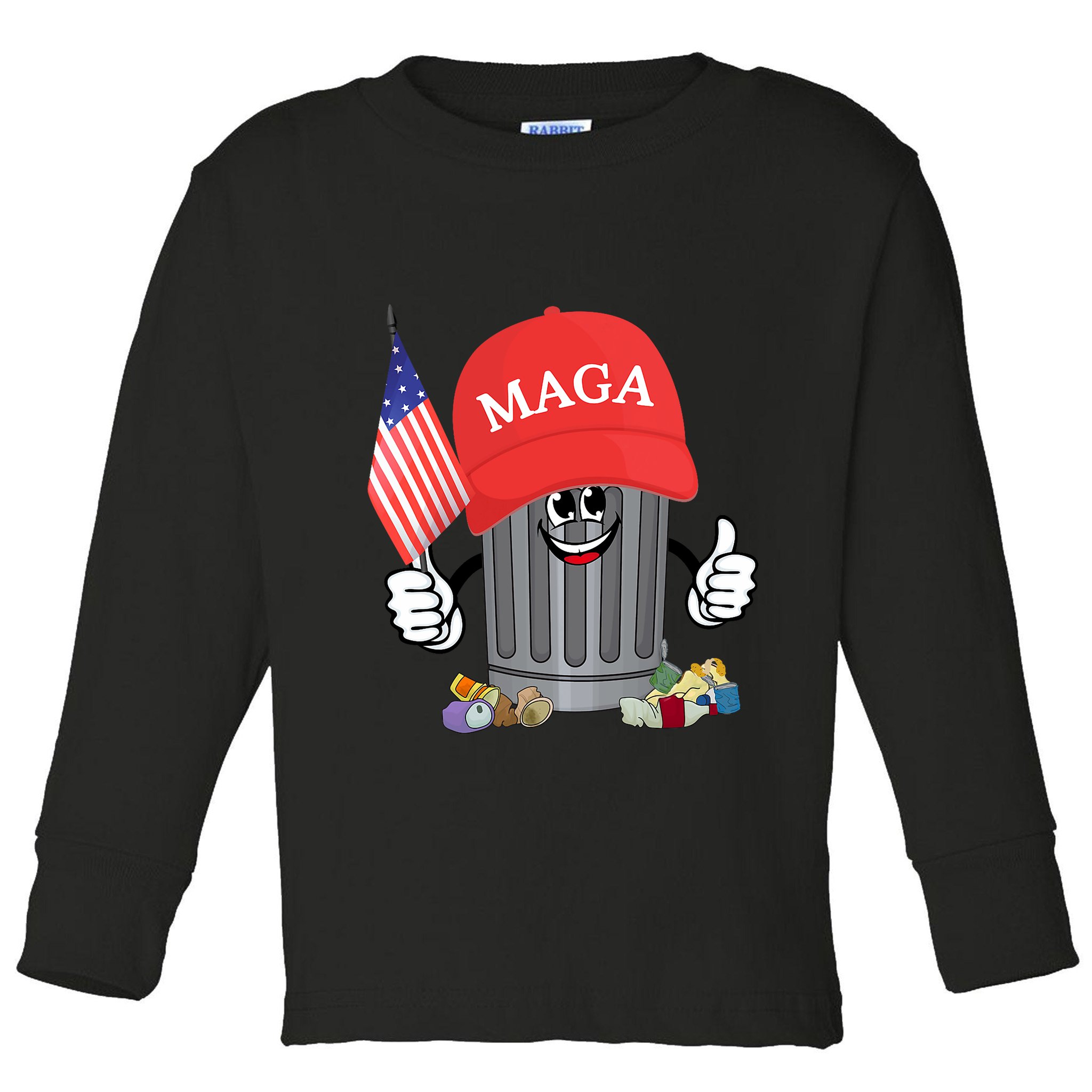 Proud Maga Garbage Trump Supporter Trash Can Cartoon Funny Toddler Long Sleeve Shirt