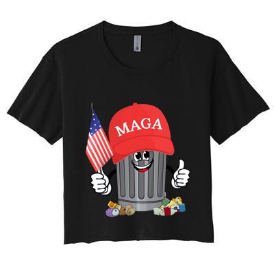 Proud Maga Garbage Trump Supporter Trash Can Cartoon Funny Crop Top