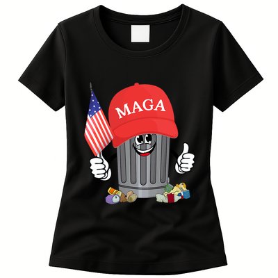 Proud Maga Garbage Trump Supporter Trash Can Cartoon Funny Womens T-Shirt