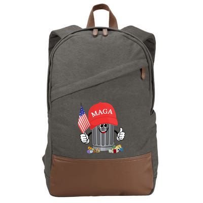 Proud Maga Garbage Trump Supporter Trash Can Cartoon Funny Cotton Canvas Backpack