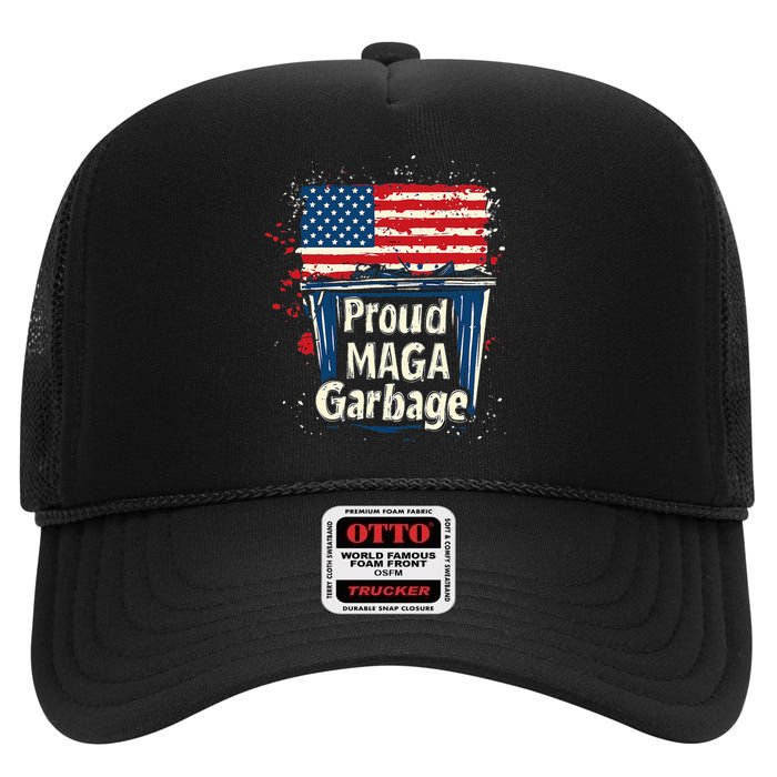 Proud Maga Garbage Patriotic Pro Trump Anti President Biden High Crown Mesh Back Trucker Hat