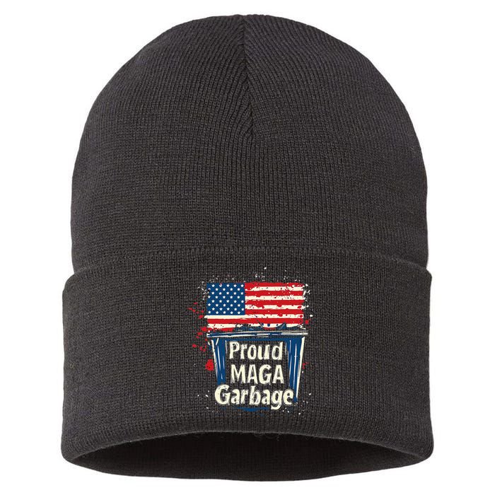 Proud Maga Garbage Patriotic Pro Trump Anti President Biden Sustainable Knit Beanie