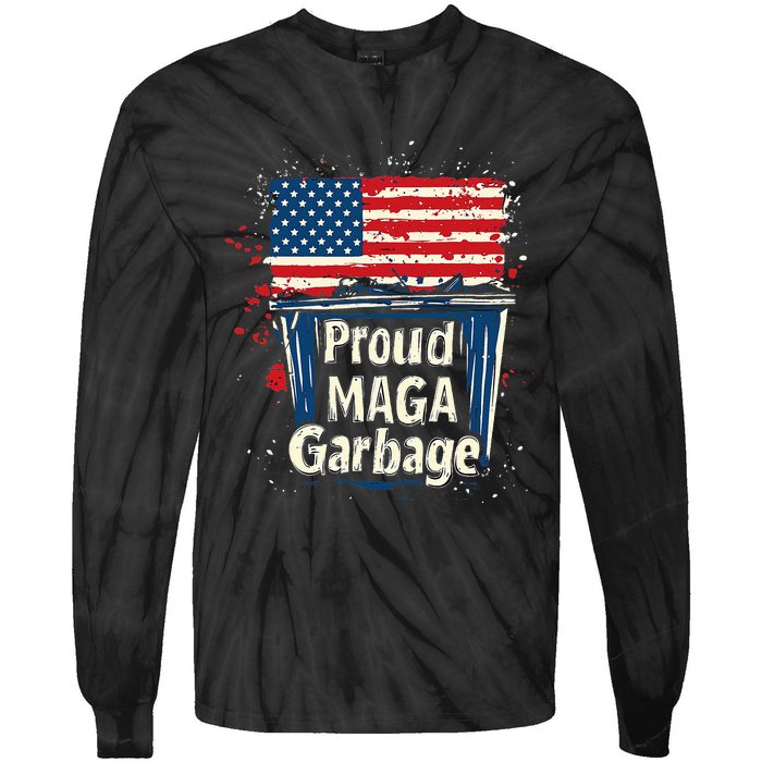 Proud Maga Garbage Patriotic Pro Trump Anti President Biden Tie-Dye Long Sleeve Shirt