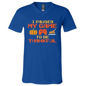 Paused My Game Thankful Video Gamer Thanksgiving Gaming Gift V-Neck T-Shirt