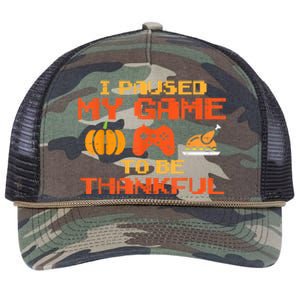 Paused My Game Thankful Video Gamer Thanksgiving Gaming Gift Retro Rope Trucker Hat Cap