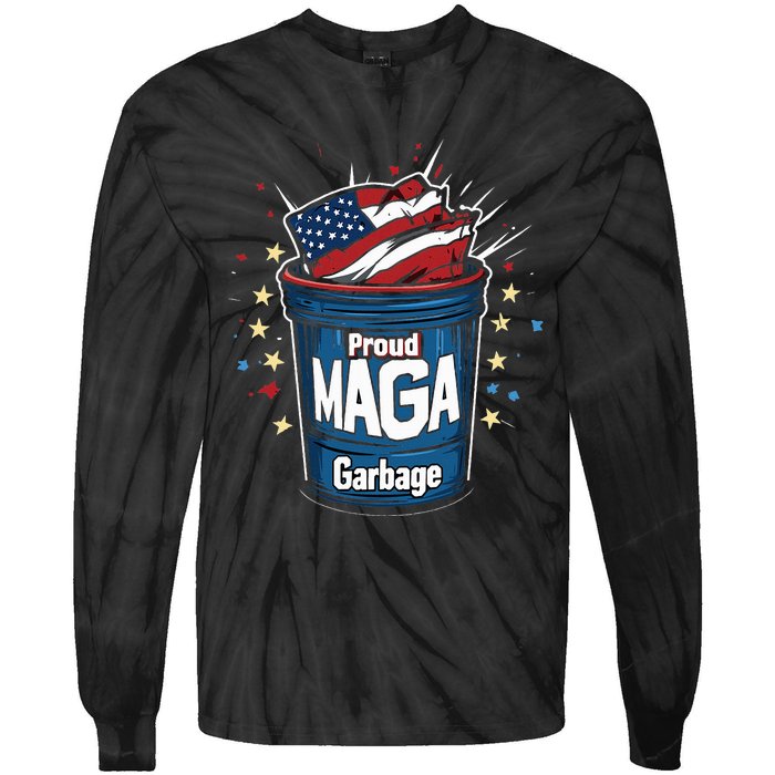 Proud Maga Garbage Patriotic Pro Trump Anti President Biden Tie-Dye Long Sleeve Shirt