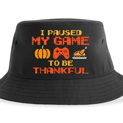 Paused My Game Thankful Video Gamer Thanksgiving Sustainable Bucket Hat