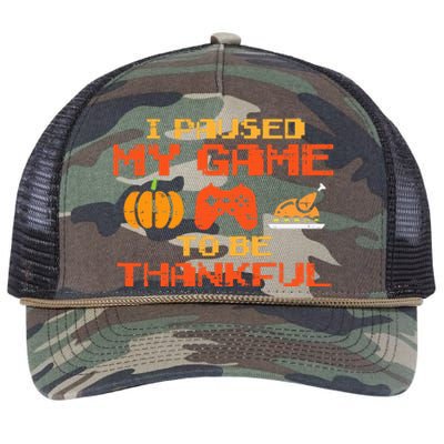 Paused My Game Thankful Video Gamer Thanksgiving Retro Rope Trucker Hat Cap