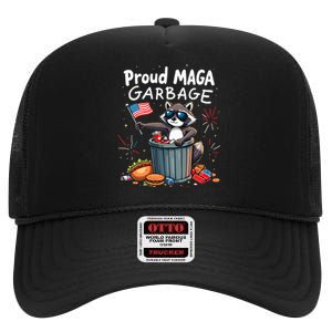 Proud Maga Garbage Raccoon Political Statement High Crown Mesh Back Trucker Hat