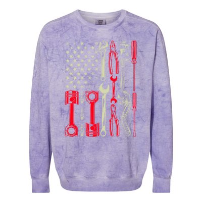 Patriotic Mechanic Garage American Mechanics Usa Cool Gift Colorblast Crewneck Sweatshirt