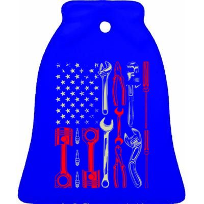 Patriotic Mechanic Garage American Mechanics Usa Cool Gift Ceramic Bell Ornament