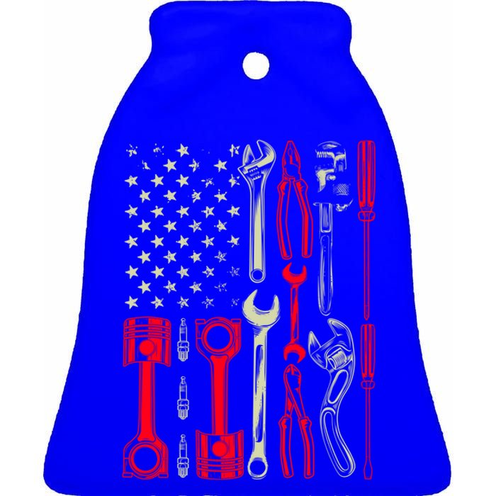 Patriotic Mechanic Garage American Mechanics Usa Cool Gift Ceramic Bell Ornament