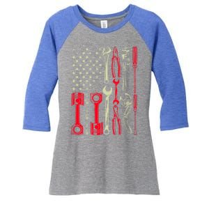 Patriotic Mechanic Garage American Mechanics Usa Cool Gift Women's Tri-Blend 3/4-Sleeve Raglan Shirt