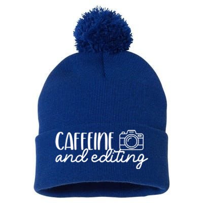 Photography Meaningful Gift Caffeine And Editing Photographer Cool Gift Pom Pom 12in Knit Beanie