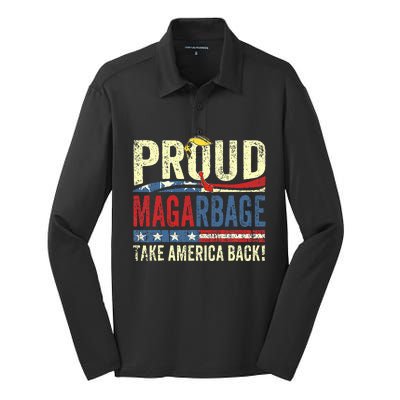 Proud Maga Garbage Trump Supporter Silk Touch Performance Long Sleeve Polo