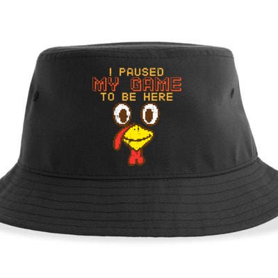 Paused My Game To Be Here Turkey Gamer Thanksgiving Sustainable Bucket Hat