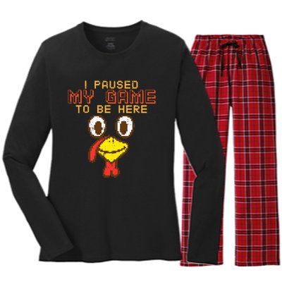 Paused My Game To Be Here Turkey Gamer Thanksgiving Women's Long Sleeve Flannel Pajama Set 