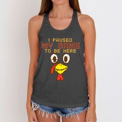 Paused My Game To Be Here Turkey Gamer Thanksgiving Women's Knotted Racerback Tank