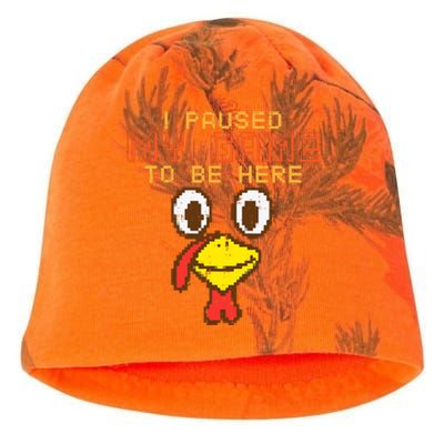 Paused My Game To Be Here Turkey Gamer Thanksgiving Kati - Camo Knit Beanie