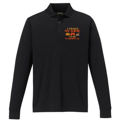 Paused My Game Thankful Video Gamer Thanksgiving Performance Long Sleeve Polo