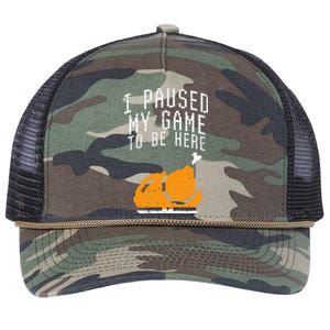 Paused My Game To Be Here Turkey Thanksgiving Gamer Retro Rope Trucker Hat Cap