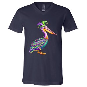 Pelican Mardi Gras Carnival Animal Lover Happy Mardi Festival V-Neck T-Shirt