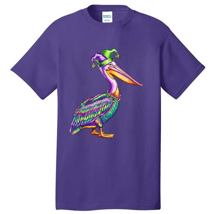 Pelican Mardi Gras Carnival Animal Lover Happy Mardi Festival Tall T-Shirt