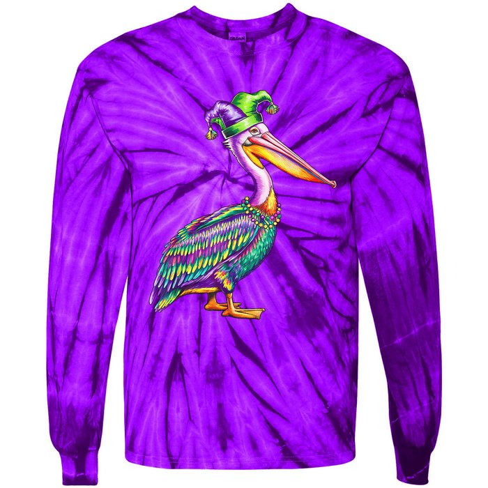 Pelican Mardi Gras Carnival Animal Lover Happy Mardi Festival Tie-Dye Long Sleeve Shirt