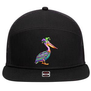 Pelican Mardi Gras Carnival Animal Lover 7 Panel Mesh Trucker Snapback Hat