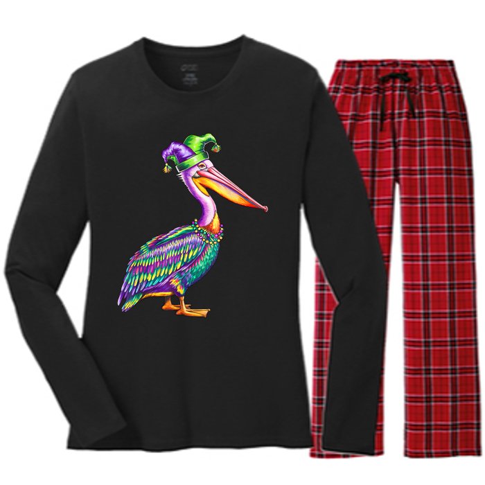 Pelican Mardi Gras Carnival Animal Lover Women's Long Sleeve Flannel Pajama Set 